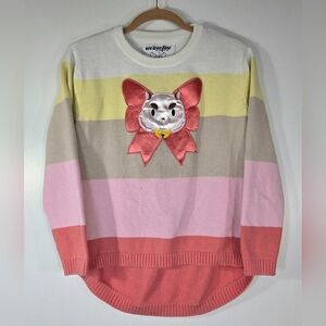RARE BEE AND PUPPYCAT WE LOVE FINE STRIPED KNIT SWEATER.